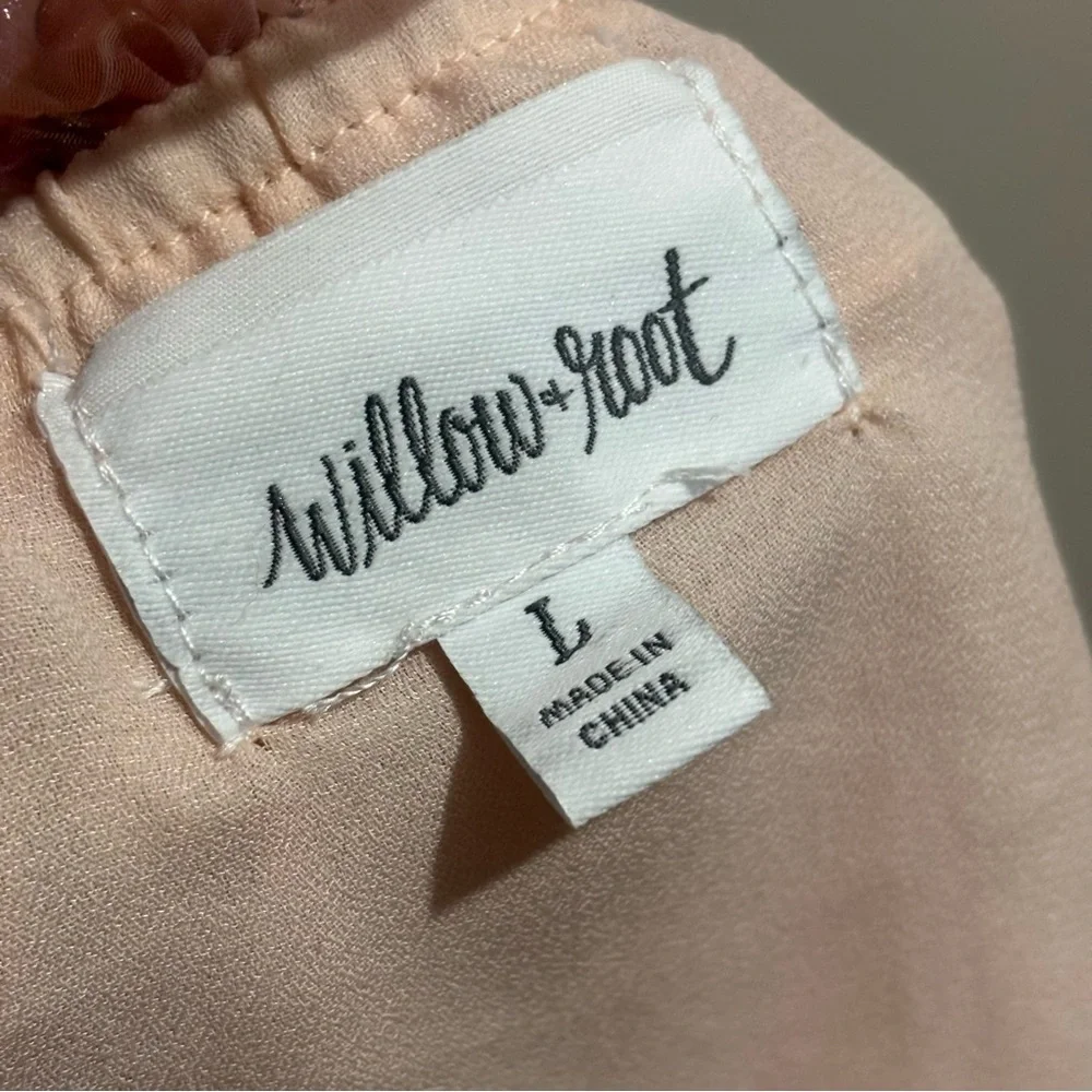 Pink Floral Chiffon Camisole Top Ruffle Tiered Spaghetti Strap Size Large - Picture 7 of 8